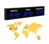Digital LED World Clock with Multi Time Zones, Customizable Cities, Aluminum Alloy Wall Display for Office and Multinational Use