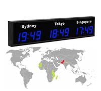 Digital LED World Clock with Multiple Time Zones, Wall Mounted for Hotels and Multinational Corporations
