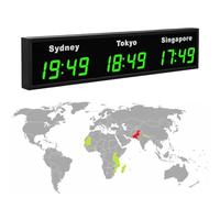 Digital LED World Clock with Multiple Time Zones, Wall Mounted for Hotels and Multinational Corporations