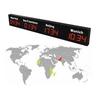 Digital LED World Clock with Multiple Time Zones, Wall Mounted for Hotels and Multinational Corporations