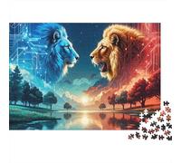 Digital Lion Duel 1000 Piece Puzzles Colorful Ice Fire Lions Decoration Puzzle Educational Game for Men And Women Challenging Jigsaw Jigsaw Puzzles for Adults 52x38cm/1000pcs
