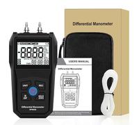Digital Manometer DPM02B Dual Port Pressure Gauge for HVAC Air Flow Testing with Backlit LCD and Data Hold - 11 Units Black