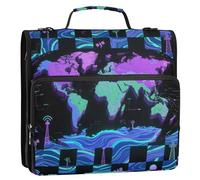 Digital Map World 1.5-Inch 3-Rings Sturdy Zipper Binder with Shoulder Strap & Handle Laege Capacity Document Organizer for Middle School Cartera portátil