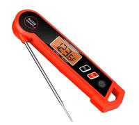 Digital Meat Thermometer 3S Fast instant read Food Thermometer with Backlight LCD Foldable Long Stainless Steel Probe Auto On/Off for Kitchen BBQ & Cooking - Red