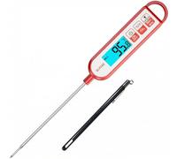 Digital Meat Thermometer, Instant Read Food Thermometer with Foldable Probe, Auto On/Off, IPX6 Waterproof, Backlit LCD for BBQ, Grilling, Kitchen, Candy Making, Milk (Red)