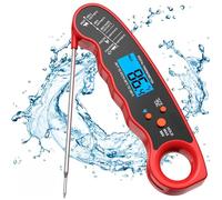 Digital Meat Thermometer, Instant Read Food Thermometer with Foldable Probe, Auto On/Off, IPX6 Waterproof, Backlit LCD for BBQ, Grilling, Kitchen, Candy Making, Milk (Red)