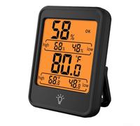 Digital Mini Thermo-Hygrometer Thermometer, Indoor Climate Monitoring With Indicator, Magnetic Back And Fold-Out Stand For Living Room(MC41 Black)