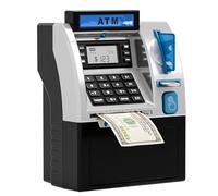 Digital Money Box with Card, USD Dollars Electronic Kids Safe With Password, LCD Display & Sound, Piggy Bank ATM Coin Cash Savings Box (black)