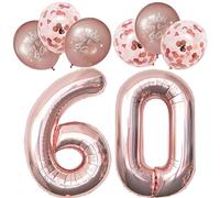 Digital Number 60 Balloons Rose Gold Unique 60th Birthday Decorations Women Including Printed Latex Confetti Balloons