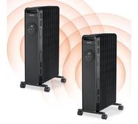 Igenix IG2621BL/2PACK Digital Oil Filled Radiator, 2kW/2000W 9 Fin Electric Heater with Remote Control, 3 Adjustable Heat Settings & Overheat Protection, 2000 W, Black, Pack of 2