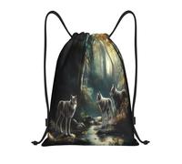 Digital Painting Of Three Wolves Woods Stream Men Women Pe Bag Durable Drawstring Bag Foldable Drawstring Backpack For Hiking Football Swim