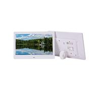 Digital Photo Frame - 1024 x 600 High Resolution Full, IPS 16:9 Display Picture/Music/Video Player, Calendar Alarm Clock Auto On/Off Timer - Electronic Advertising Machine (White 10 Inches)
