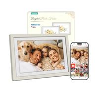 Digital Photo Frame WiFi 10.1 Inch Frameo Digital Picture Frame, 32GB Memory, 1280 * 800 HD IPS Touch Display, Auto-Rotation, Share Photos Videos via Frameo APP, Gifts for Women Men, Light Greige