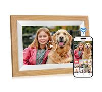 Digital Photo Frame Wifi 10.1 inch Oak Wood Frame, Smart Electronic Digital Picture Frame 32GB Memory, 1280 * 800 HD IPS Touchscreen, Share Photos & Videos via Frameo APP, Gift for Women/Men