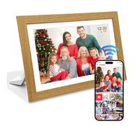 Digital Photo Frame Wifi, 10.1 Inch Oak Wood Picture Frame, 1280x800 HD IPS Touch Screen, 32GB Memory, Auto Rotate, Easy Setup, Share Photos via Frameo APP, Gifts for Grandparents,Women,Men