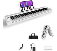 Digital Piano,Portable 61 Keys Digital Piano with Wireless Bluetooth and Support App Intelligent Unction with Numerical Control Display/rechargeable Battery, for Beginner/Kids/Adul (white)