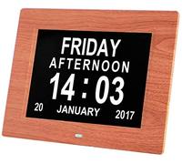 Digital Picture Frames 8" Digital Alarm Clock, Bedside Clock Electronic Photo Frames with Adjustable Alarm Volume, Easy to Use, Big Digit Display, 12/24Hr - Support SD Card photo frame digital (Red W