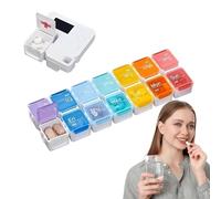 Digital Pill Box - 14 Compartments Portable Weekly Pill Cases, Electronic Pill Dispenser Reminder | for Fish Oil, Supplements, Medicines, Reliable Weekly Pill Organizer, Clear LCD Display, Loud Alarm