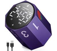 Digital Pomodoro Timer,Frosted Metal Productivity Octagon Timer,1.8in LED Digital Large Screen and Auto-Rotating Display,1/3/5/10/25/30/60min & Custom Time,Silent & Alarm,for Office,Study,Work(Purple)