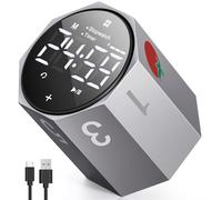 Digital Pomodoro Timer,Frosted Metal Productivity Octagon Timer,1.8in LED Digital Large Screen and Auto-Rotating Display,1/3/5/10/25/30/60min & Custom Time,Silent & Alarm,for Office,Study,Work(Gray)