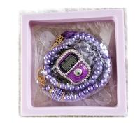 Digital Prayer Counter with Pearl Tasbih Tasbeeh, 99 Beads, Islamic Prayer Beads Gift Set, White and Gold (Purple)
