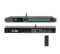 Digital Pre-Stage Effector, Stereo Audio Equalizer Processor with Remote Control, Anti-Howling and USB/Bluetooth Playback, for Karaoke Mixing and Reverberation