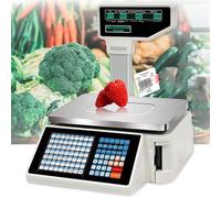 Digital Price Computing Scale Commercial LCD Screen Counting Scales 6/15/30kg Capacity with Pole Display and Label Printer for Supermarket Trade Retail Store Warehouse Weighing