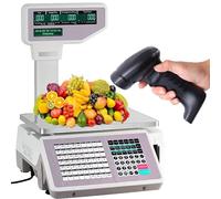 Digital Price Computing Scale Electronic Barcode Commercial Weighing Printing 30kg Double Side Screen Commercial Cash Register with Thermal Label Printer for Food Retail Store, Supermarket