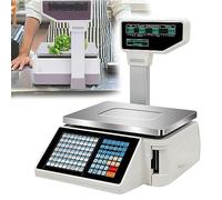 Digital Price Computing Scale Electronic Commercial Supermarket Fruit Cash Register with Label Printer, 30kg/66LB Deli Counting Weight Platform A