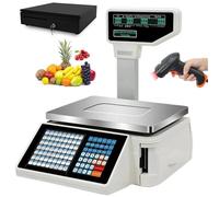 Digital Price Computing Scale Electronic Label Printing Scales, Barcode Weighing Scales, Back Front Dual Display, 63 Shortcut Keys for Supermarket/Retail Store/Warehouse Weighing