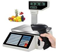 Digital Price Computing Scale with Barcode, Thermal Printer, Double-Sided Display for Commercial Use, Includes Scanner and Cash Box
