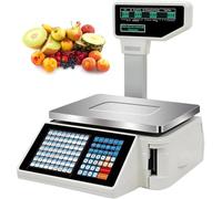 Digital Price Computing Scale with Pole Display and Label Printer, High Accuracy Pricing Scale for Supermarkets, Weight Capacity 15/30kg, Ideal for Trade
