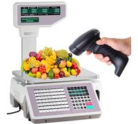 Digital Price Label Barcode Printing Scale Cash Register with Pole Display and Label Printer, 30kg Capacity for Supermarket and Retail