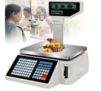 Digital Price Label Printing Scale Computing w/Printer, Commercial Electronic Dual Display&Real-time Display, Set s Printing Small Tickets for Supermarkets, Fruit Stores, Snack Stores
