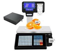 Digital Price Label Printing Scale, Electronic Barcode Weighing Scale with Receipt Printer, Double-Sided LCD Display, Commercial Cash Register for Shop
