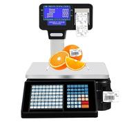 Digital Price Label Printing Scale, Electronic Barcode Weighing Scale with Receipt Printer, Double-Sided LCD Display, Commercial Cash Register for Shop