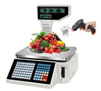 Digital Price Label Printing Scale,Price Computing Scale with Pole Display and Label Printer,for Supermarket Trade,66LB/30KG Capacity