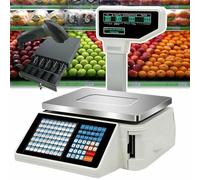 Digital Price Label Printing Scale with Barcode Weighing, Back Front Dual Display, 63 Shortcut Keys for Commercial Cash Register and Counting