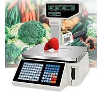 Digital Price Scale Label Printing Scales Barcode Weighing Scales with Label and Receipt Printer- Back Front Dual Display- 63 Shortcut Keys for Supermarket/Retail Store/Warehouse Weighing