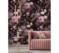 Digital Print Vintage Flowers Roses Leaves Black Pink Purple 81603 (5,50£/1qm)