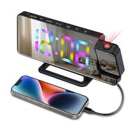 Digital Projection Alarm Clock for Bedside, Mirrored Digital Alarm Clock with 180° Rotating Projector LED, 6 Levels of Brightness Dimming, 5-60 Minute Snooze, USB Charger, Auto Dimmer, For Bedroom.