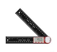 Digital Protractor Angle Ruler 200mm 2-in-1 Fiberglass Goniometer with LCD Display 0.1° Resolution Hold Reverse Function for Woodworking Construction Measuring Tool Black and White(red and black)