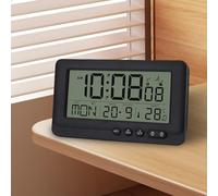 Digital Radio-Controlled Alarm Clock with Thermometer, Alarm Clock Digital with Two Alarm Times, Radio-Controlled Clock Digital with Backlight, Date, Day of the Week, Temperature, Snooze Function