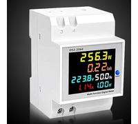 Digital Rail Mount Power Meter with LCD Screen for AC Voltage, Current, Frequency, and Power Factor Monitoring, Compatible with 35mm DIN Rail