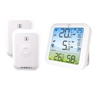 Digital Refrigerator Thermometer with 2 Wireless Sensors | 3.43" Color Display for Temp Humidity Monitoring | High Low Alarm | USB or Battery Powered | White
