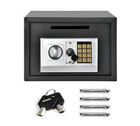 Digital Safety Box Large Capacity with Keypad 2 Manual Override Keys Electric Security Safety Box Steel Construction for Hotel Home Office 16L Black