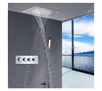 Digital Shower, Bathroom Thermostatic Recessed Ceiling Mounted Rain Shower Panel, Stainless Steel Waterfall LED Head Set