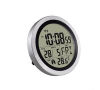Digital Shower Clock with Temperature Date Day - IP44 Waterproof Bathroom Wall Clock Large Display Read Non Ticking for Kitchen Bedroom Office Decor Grey