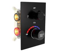 Digital Shower Diverter Valve Temperature Display 3 Way Shower Mixer Brass Rough-in and Rectangle Trim Kit, Triple Function, Black