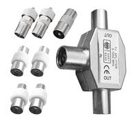 Digital Signal Antenna Splitter, 2-Way 1 Female to 2 Male TV Aerial Coax Splitter with 7PCS Adapter Connectors, Shielded Metal Housing for Cable TV Antenna